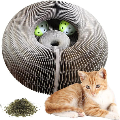 Magic Cat Scratch Board Toy with Ball Round Corrugated Claw Grinding Climbing Pad
