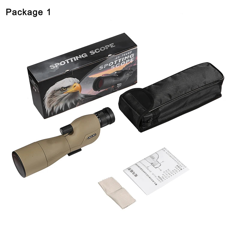 25-75x60 HD Spotting Scope BAK4 FMC Lens Target Shooting Bird Watching Pouch