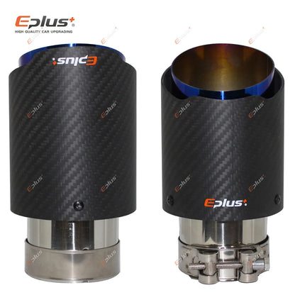 EPLUS Matte Carbon Fiber Exhaust Tip Stainless Blue Universal Muffler Pipe