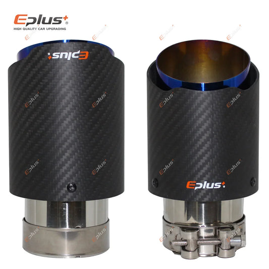 EPLUS Matte Carbon Fiber Exhaust Tip Stainless Blue Universal Muffler Pipe