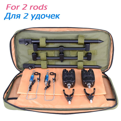 Carp Fishing Bite Alarm Set w/ Swingers Rod Pod Bank Stick Buzz Bar Kit