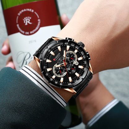 Stainless Steel Curren Mens Quartz Watch Luminous Waterproof Big Dial