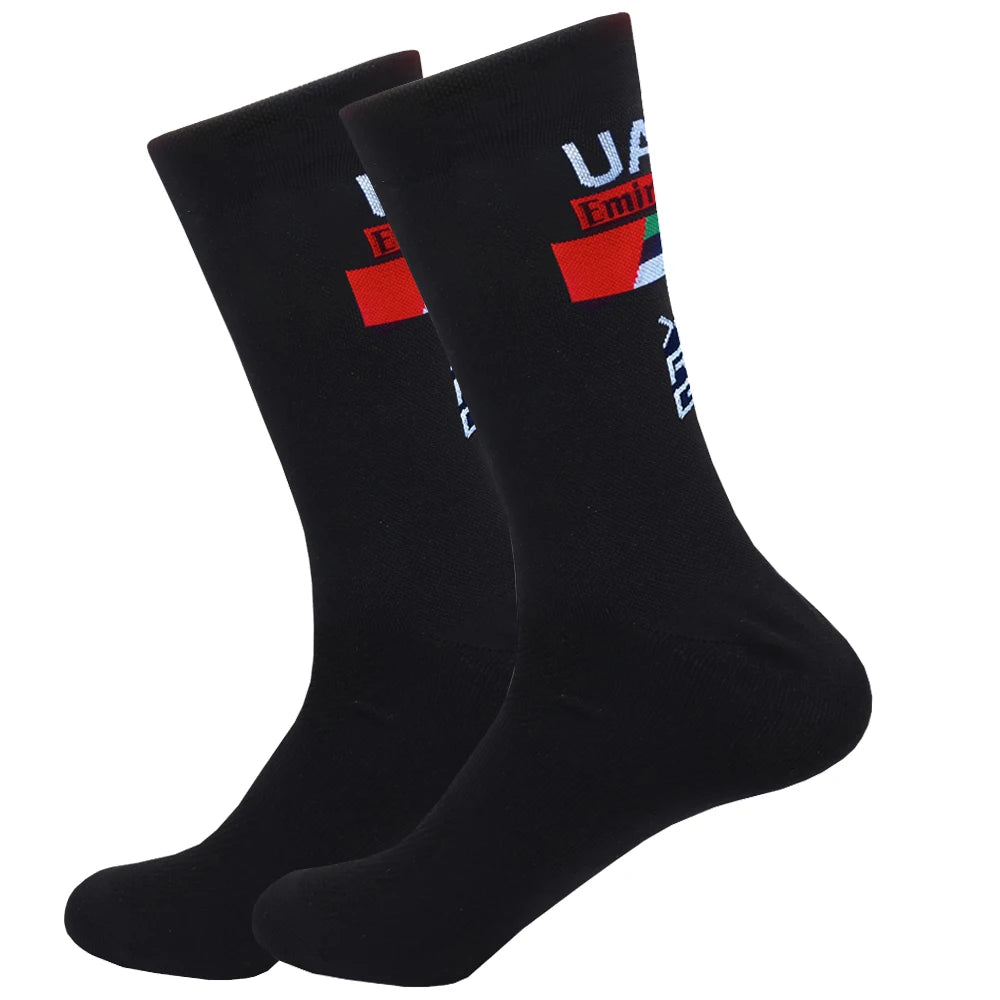White UAE Cycling Socks FDJ Team Mesh Compression Non-Slip MTB Running