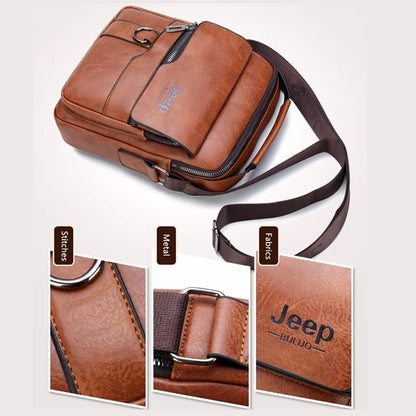 JEEP BULUO Men’s Leather Crossbody Shoulder Bag Business Messenger
