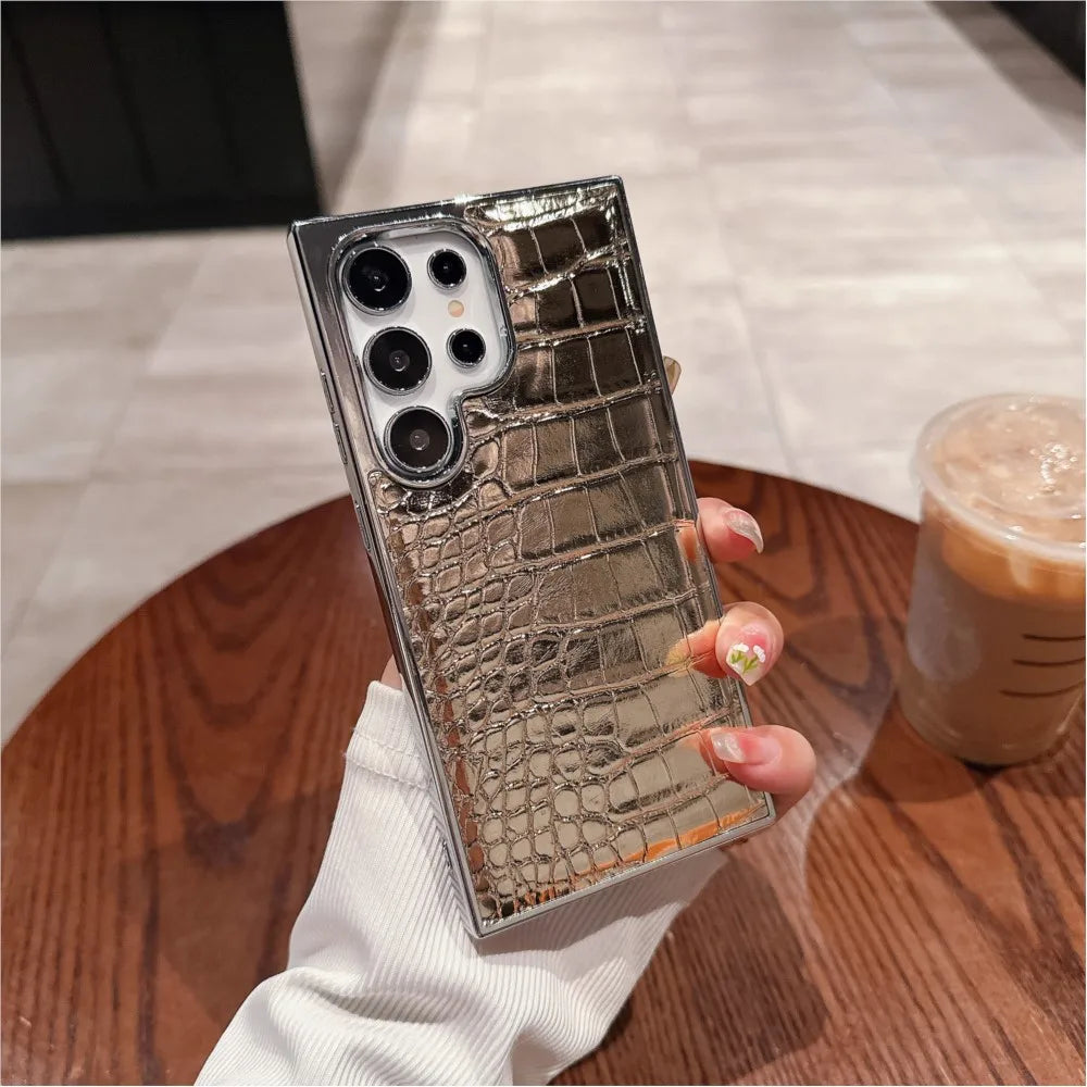 Gradient Crocodile Leather Case for Samsung Galaxy S23-S25 Ultra Plus Hard Cover