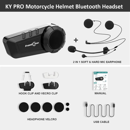 Motorcycle Helmet Intercom Freedconn KY Pro Bluetooth Headset 6 Riders 1000m