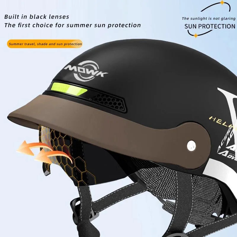 MOWK Motorcycle Vintage Half Helmet Summer Breathable Men Women Electric Jet Scooter Open Face Helmets Reflective Safety Helmets