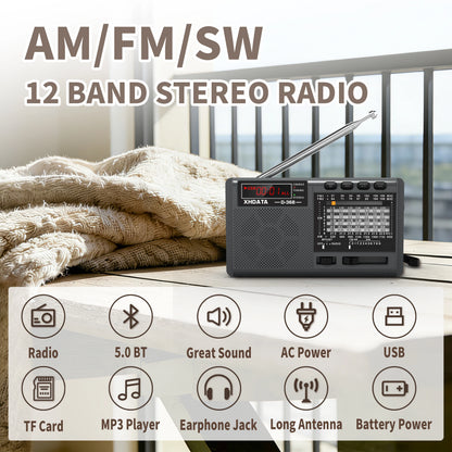 USB Rechargeable Battery Portable XHDATA Radio FM AM SW MP3 Player