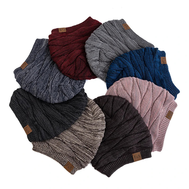 New Unisex Slouchy Winter Hat Fleece Lined Beanie Men Women Mixed Color Knit Cap - EXPROTAS
