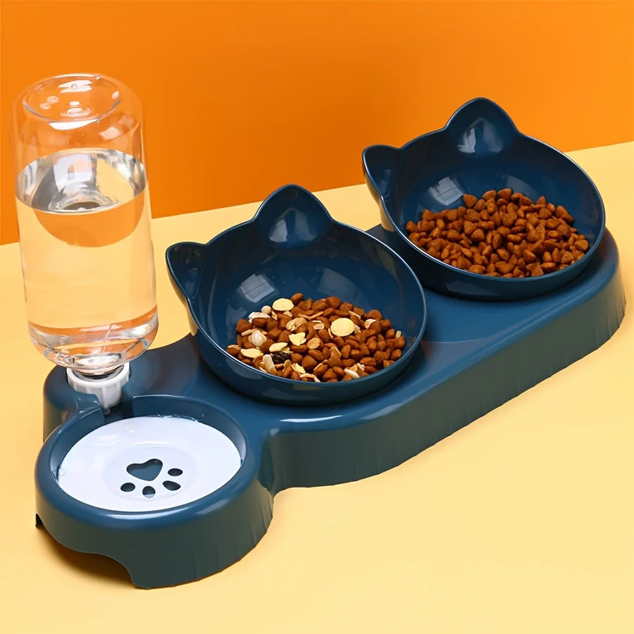 Neck Protection Cat Water Feeder Bowl Automatic Pet Dishes Set
