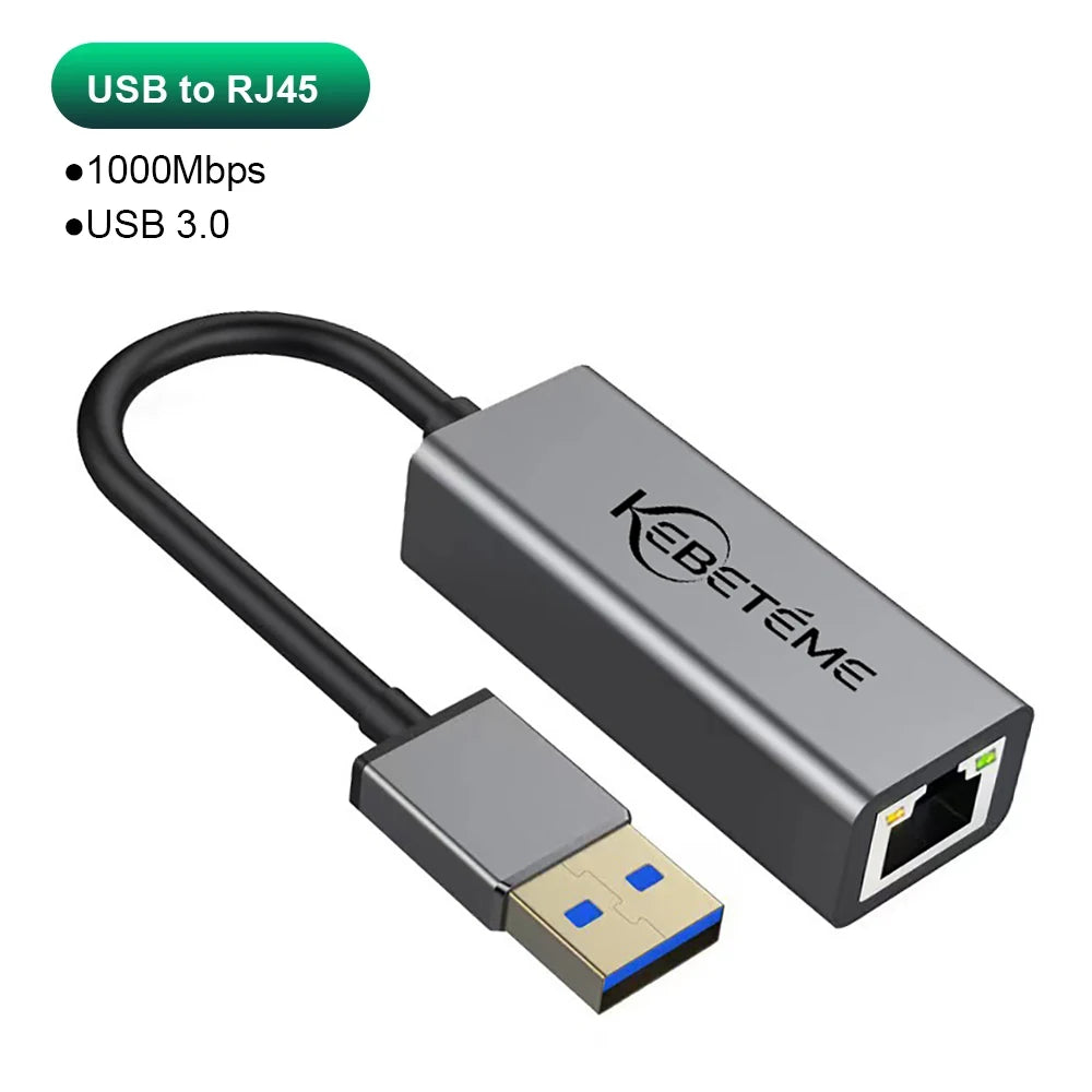 USB Ethernet Adapter 1000Mbps RJ45 Network Card for PC MacBook