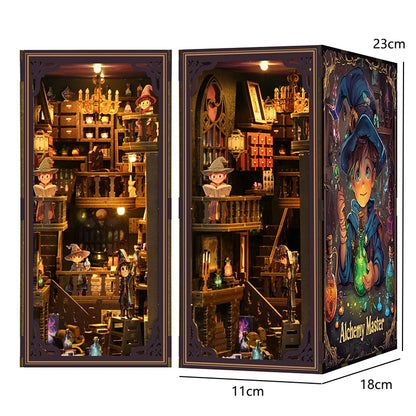 DIY Wooden Book Nook Mini Dollhouse 3D Puzzle Kit Bookshelf Insert Decor Gift - EXPROTAS