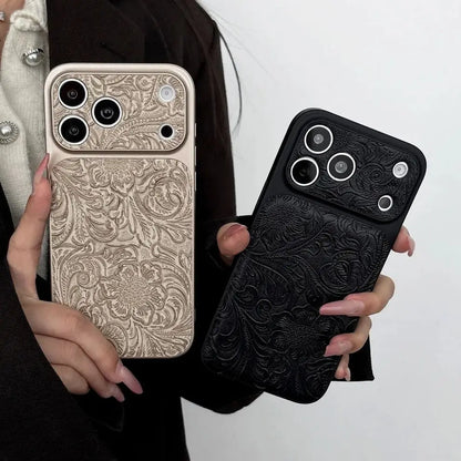 Retro Petal Flower Case for iPhone 13-17 Pro Max Large Window Shockproof Cover