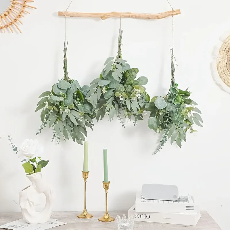 50/90PCS Artificial Eucalyptus Flowers Home Decor Fake Leaf Green Stems