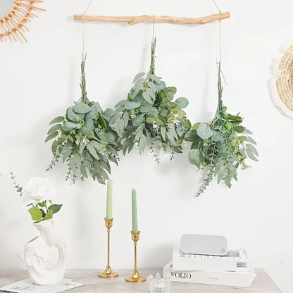 50/90PCS Artificial Eucalyptus Flowers Home Decor Fake Leaf Green Stems