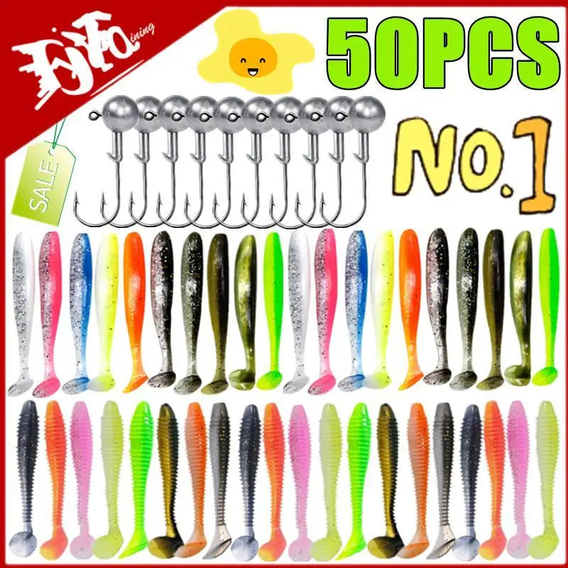15PC Soft Fishing Lures with Jig Head Hook for Freshwater & Saltwater Bait