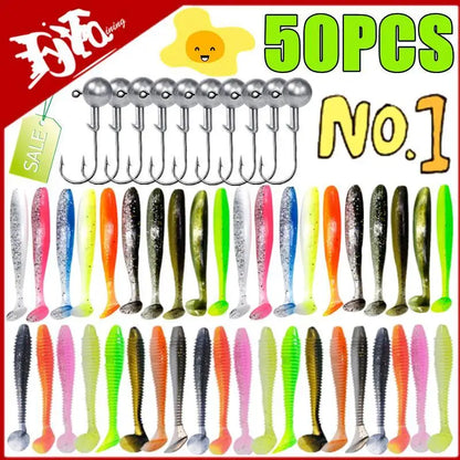 15PC Soft Fishing Lures with Jig Head Hook for Freshwater & Saltwater Bait