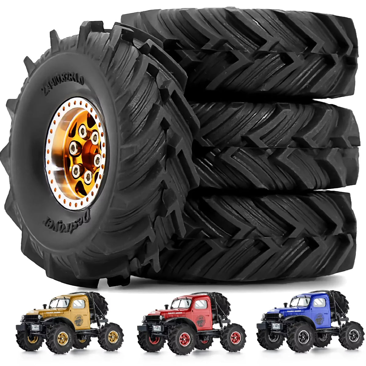 4Pcs Beadlock Wheels 1.0" Rims Mud Tyres for RC Axial SCX24 TRX4M