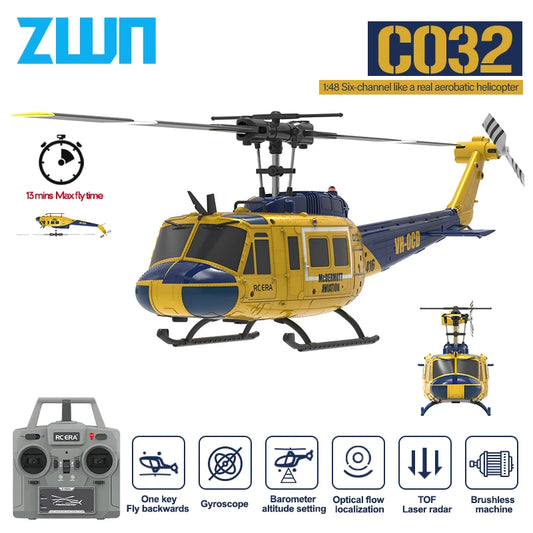 C032 RC Helicopter 2.4G 6CH Brushless Gyro Altitude Hold Optical Flow Drone Toy