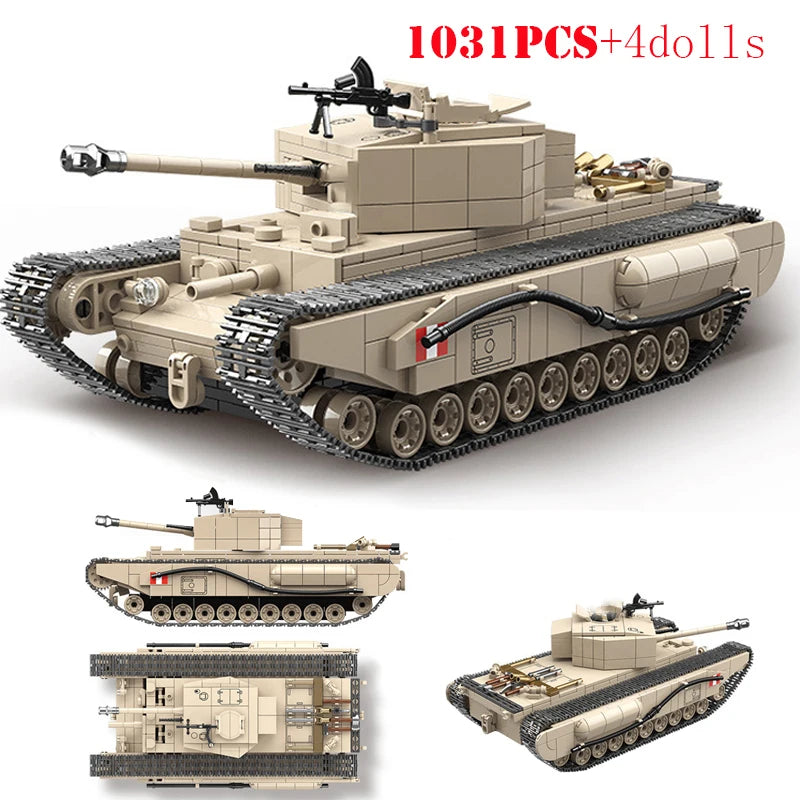 WW2 Military Tank Building Blocks Tiger Panther Churchill Brick Model Toy Set