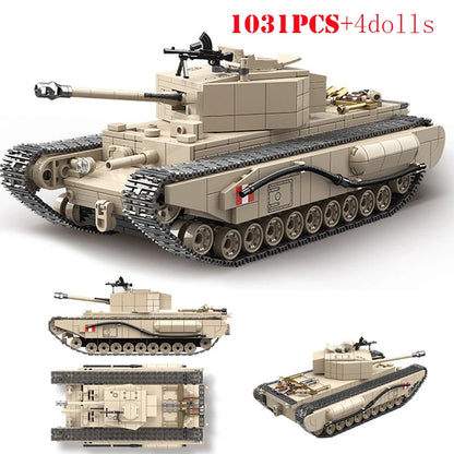 WW2 Military Tank Building Blocks Tiger Panther Churchill Brick Model Toy Set