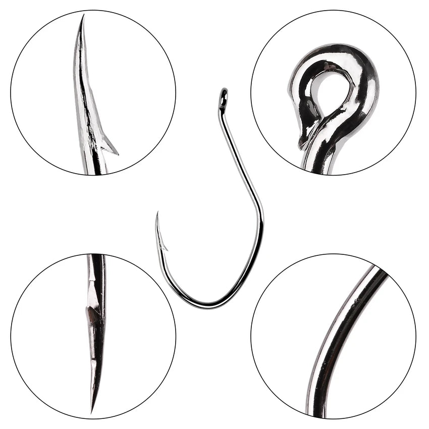 10Pcs Fishing Hooks Barbed Carbon Steel Circle Hook 6/0-10 Catfish Tackle