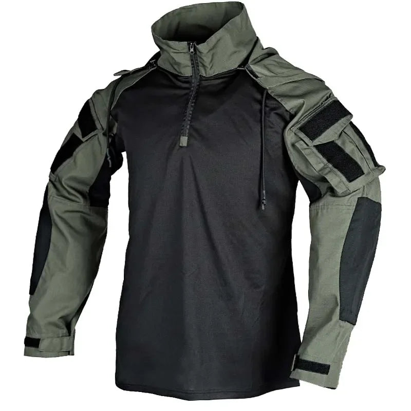 Men's Tactical Long Sleeve Camo Shirt Hooded Quick Dry T-shirt