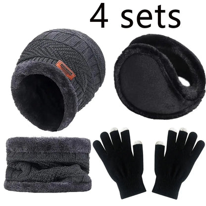 Men Women Beanie Winter Hat Scarf Gloves Thick Warm Knit Cap Set