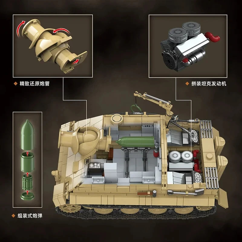 1394pcs WW2 German Sturmtiger Tank Building Blocks Military Brick Model Set