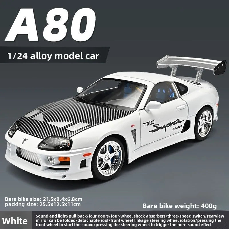 1:24 Fast & Furious Supra Alloy Diecast Sports Car Model, Pull Back Toy with Light & Sound Collectible Gift for Car Fans