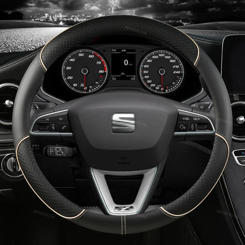 38cm Steering Wheel Cover Microfiber Leather Non-Slip Red Blue Beige Coffee
