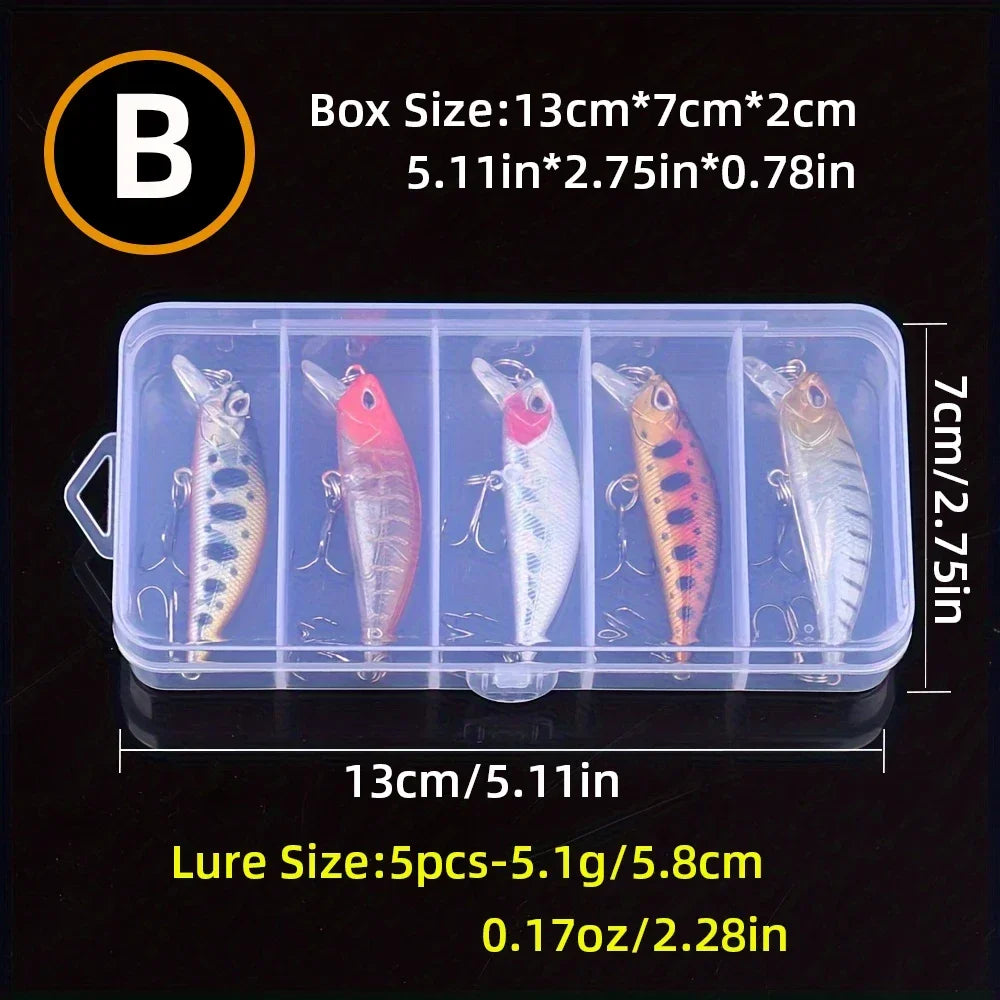 5Pcs Sinking Minnow Fishing Lures Mini Hard Bait for Trout Bass Carp