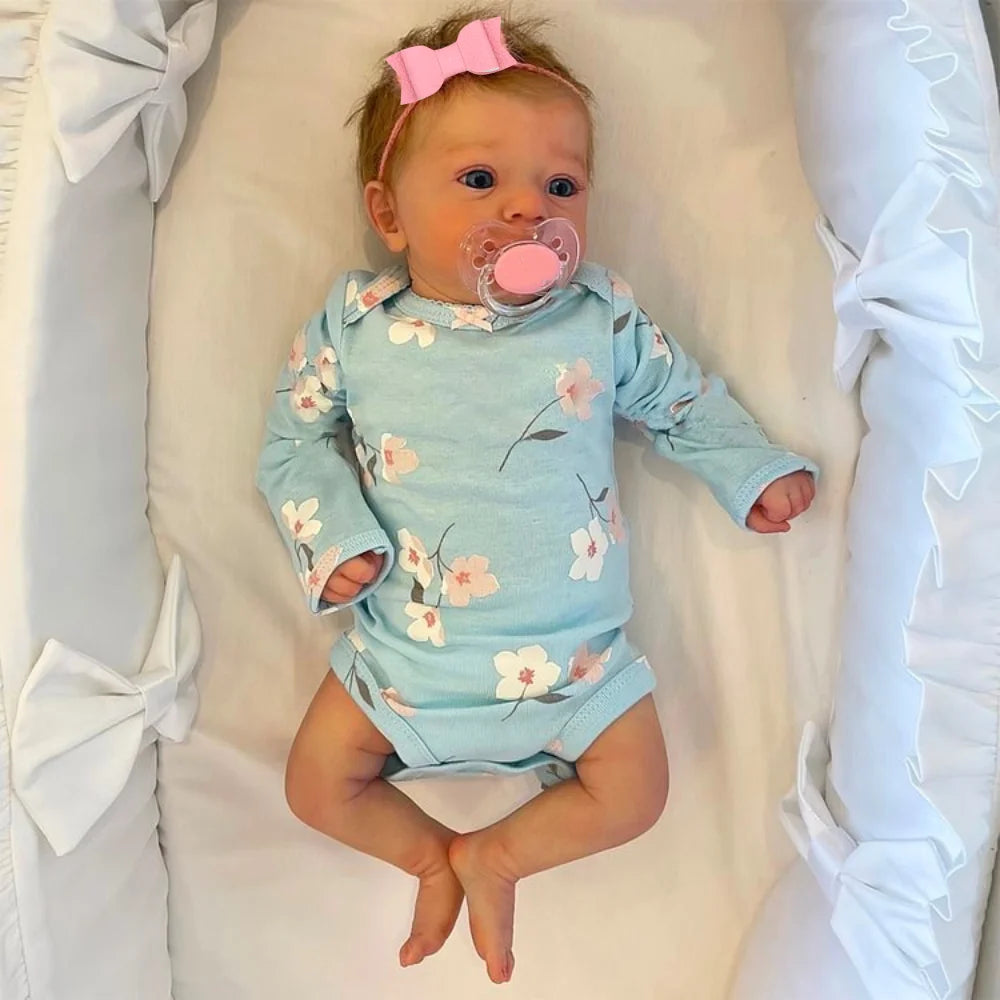 46CM Newborn Open Blue Reborn Baby Doll Felicia Soft Eyes Hand-Rooted Hair