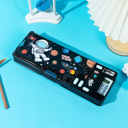 Double Layer Pencil Case with Calculator Sharpener Storage Box for School