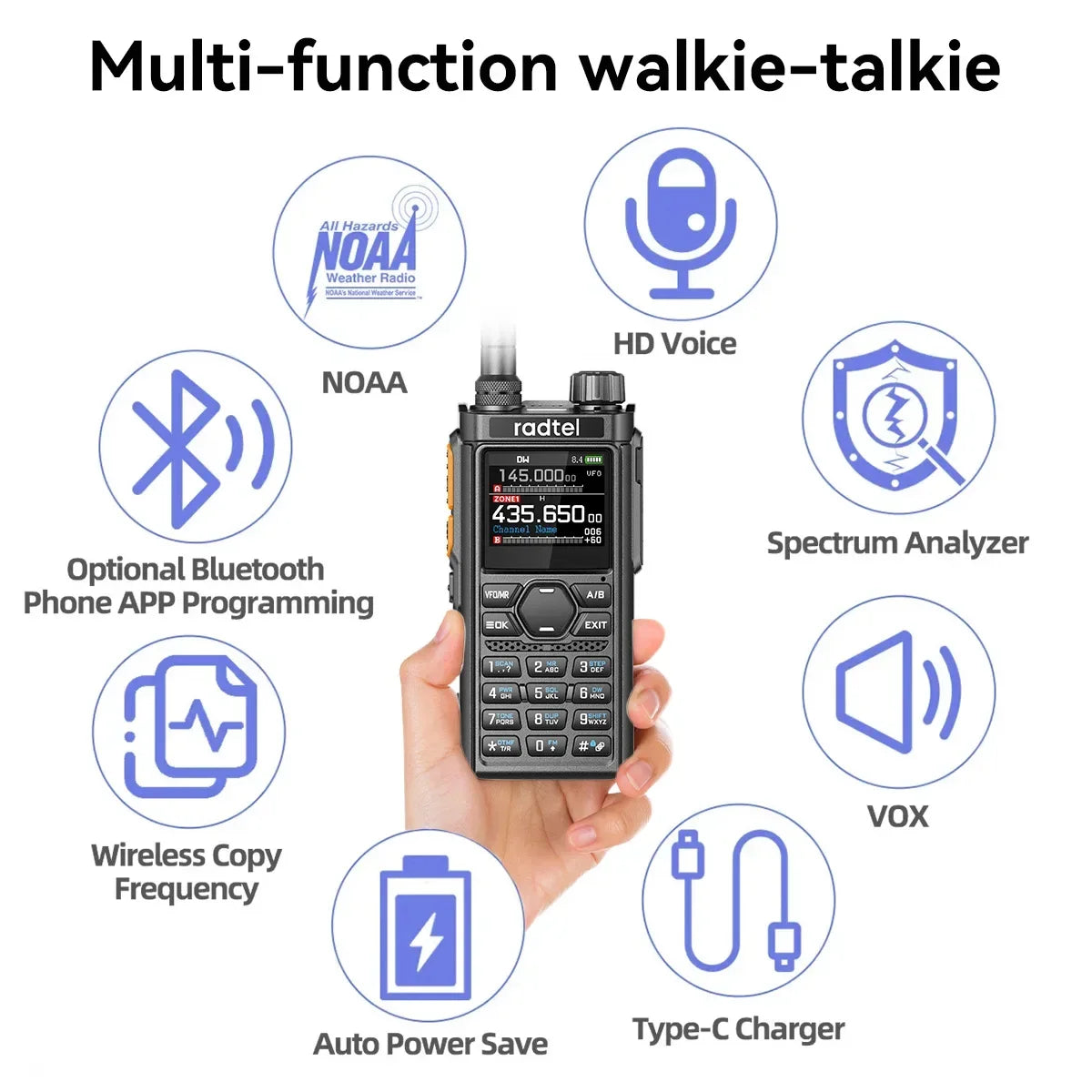 Walkie Talkie Radtel RT-910B 45-59Mhz 960 Channels Bluetooth Receiver