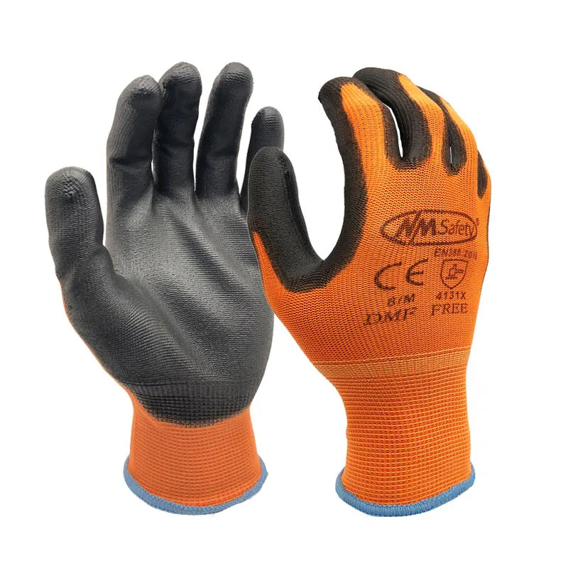 24 Pairs Work Gloves Safety Coated Grip Builders Gardening PU Black