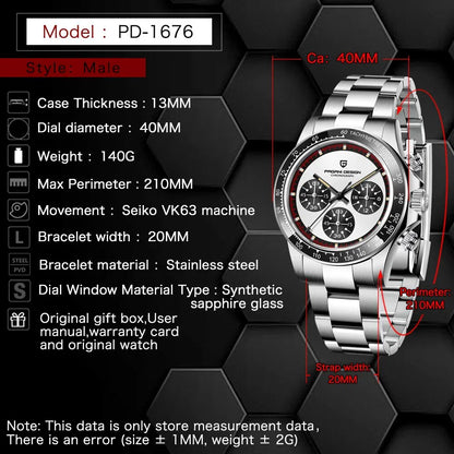 PAGANI Design Men’s Quartz Chronograph Watch Ceramic Bezel 100M Waterproof 2024 Steel