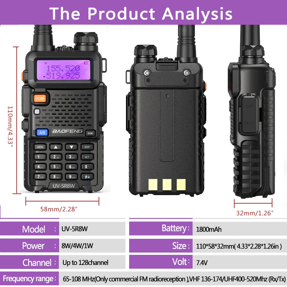 Baofeng Walkie Talkie UV 5R 5W 8W Dual Band Ham Two Way Radio Vhf Uhf FM Radio Handheld Transceiver Hunting Long Range-EXPROTAS