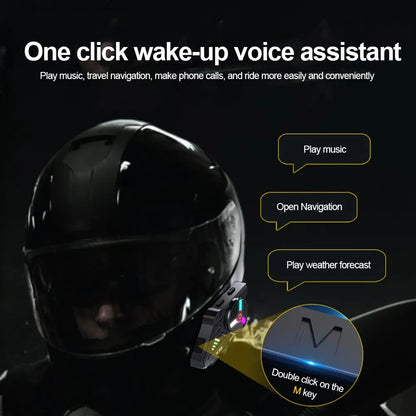 Motorcycle Helmet Bluetooth Headset V5.3 with RGB Lights IPX6 Dual Phone Pairing