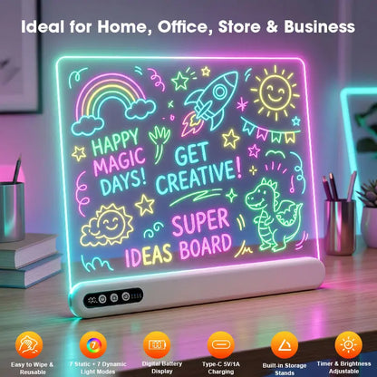 Rechargeable Light LED Drawing Board for Kids Acrylic Neon Message Board