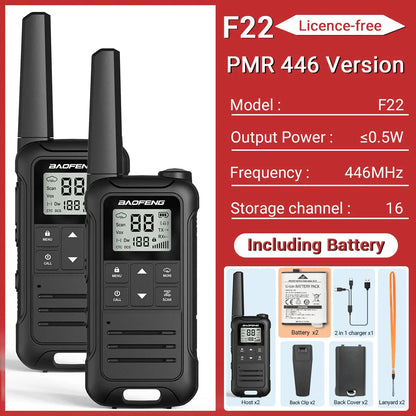 2Pcs Walkie Talkie Baofeng F22 Long Range PMR446 2-Way Radio for Camping