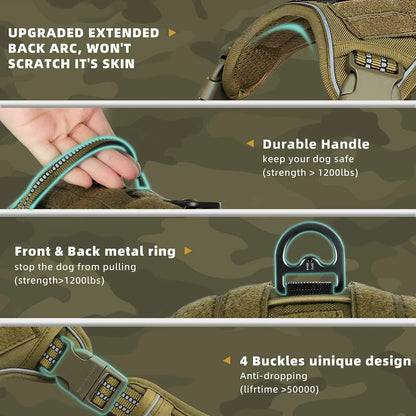 Tactical Dog Harness Adjustable No Pull Reflective Vest for Medium Large Dogs