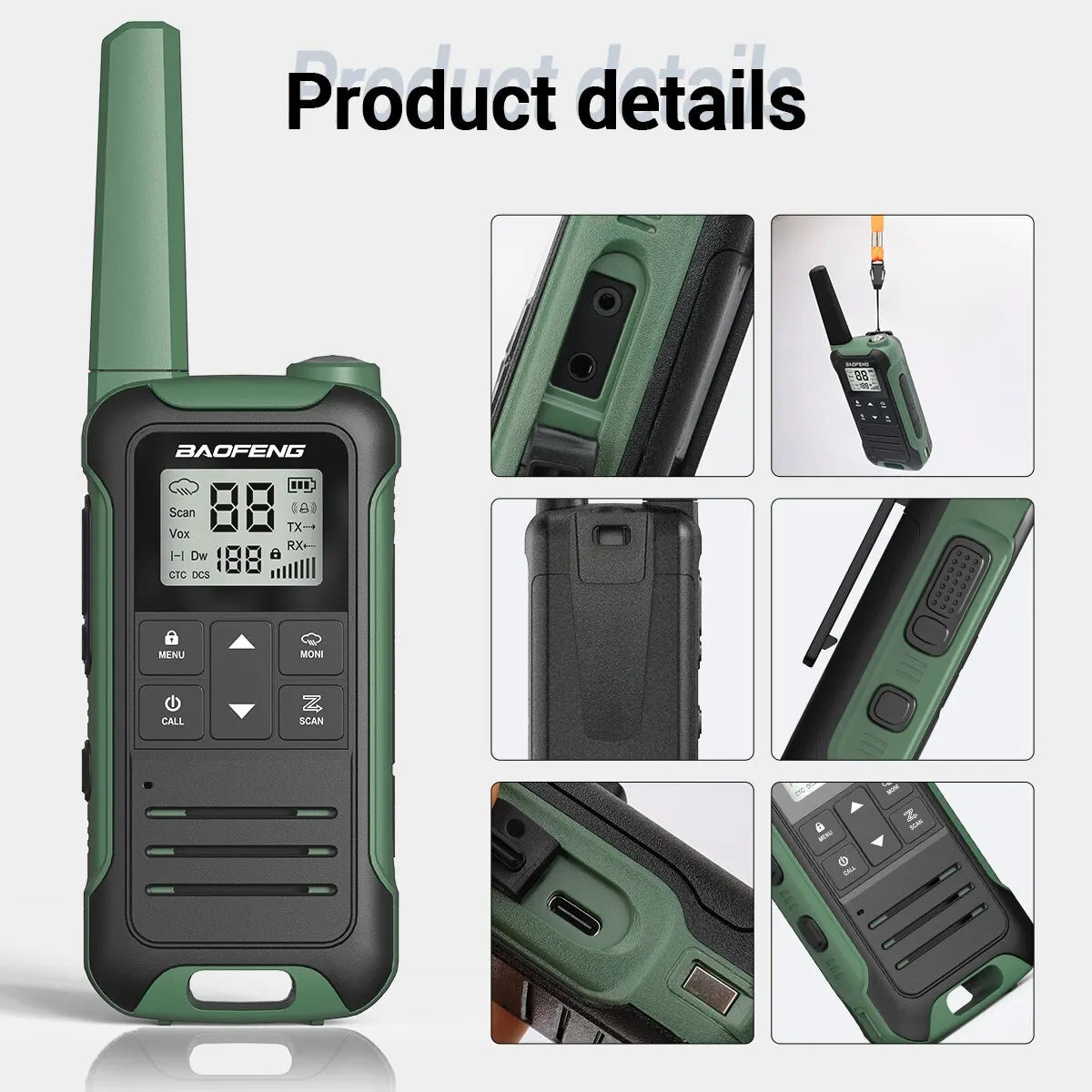2pcs Two Way Radio Walkie Talkie Long Range Portable Rechargeable for Camping