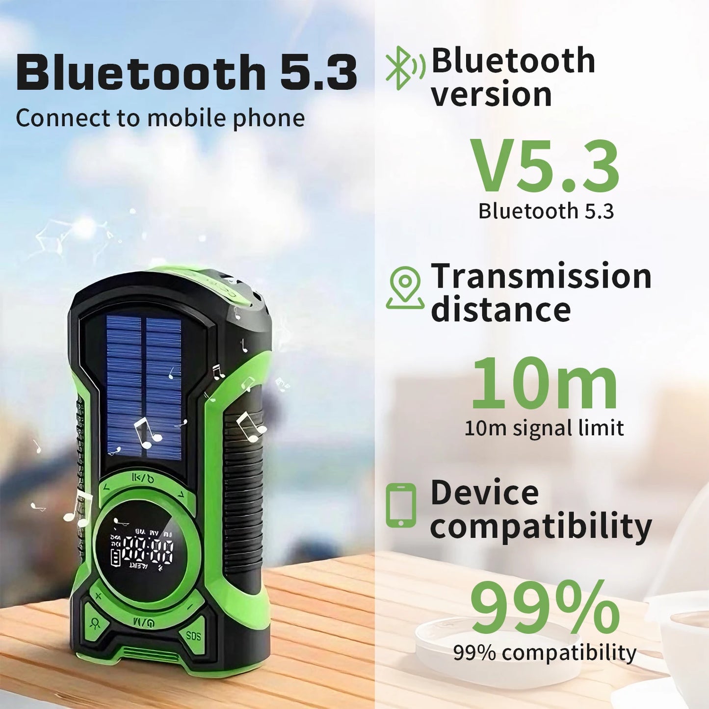 Emergency Crank Solar Radio 5000mAh Portable AM FM Bluetooth Waterproof LED Flashlight - EXPROTAS