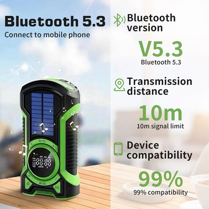 Emergency Crank Solar Radio 5000mAh Portable AM FM Bluetooth Waterproof LED Flashlight - EXPROTAS