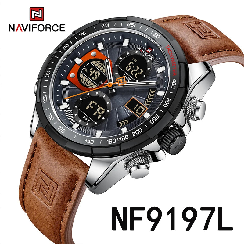 NAVIFORCE Top Military Quartz Watches for Men Luxury Sports Chronograph Watch Waterproof Clock Leather LED Digital WristWatch-EXPROTAS