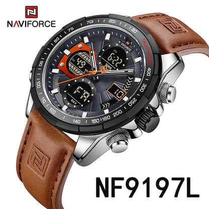 NAVIFORCE Top Military Quartz Watches for Men Luxury Sports Chronograph Watch Waterproof Clock Leather LED Digital WristWatch-EXPROTAS