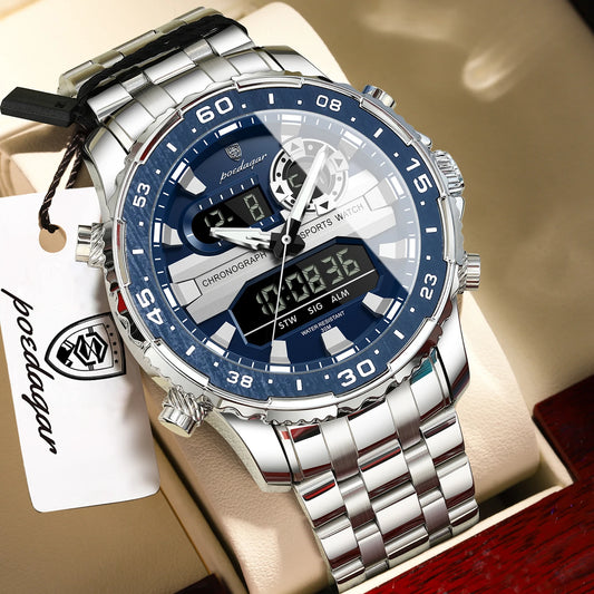 Stainless Steel Poedagar Men’s Waterproof Quartz Luminous Wristwatch Date