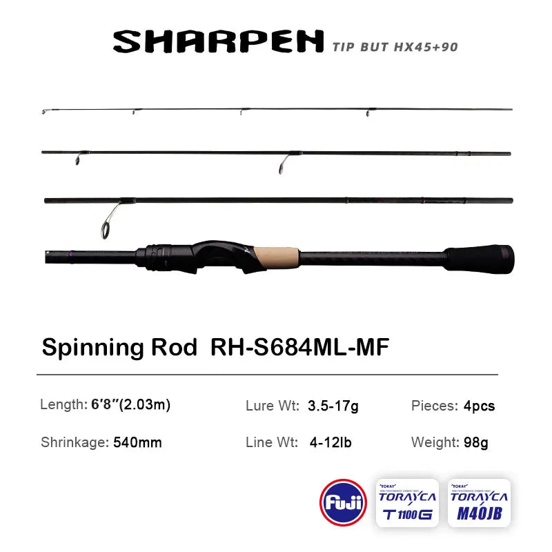 PURELURE SHARPEN Travel Rod XF/MF Action Spinning Casting Rod w/ FUJI Parts