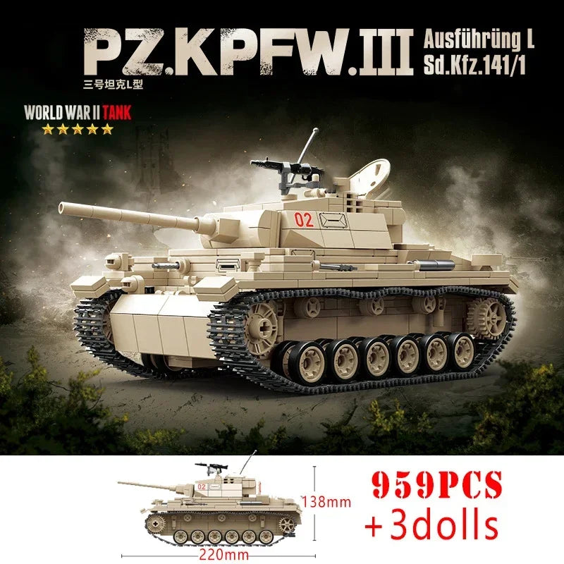 WW2 German Tiger I Tank Building Blocks Military Toy Set for Kids